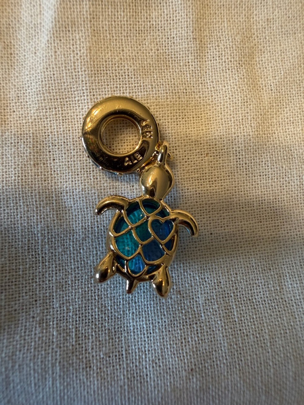 Pandora Gold Turtle Charm with Blue-Green Glass Shell - Picture 2 of 4
